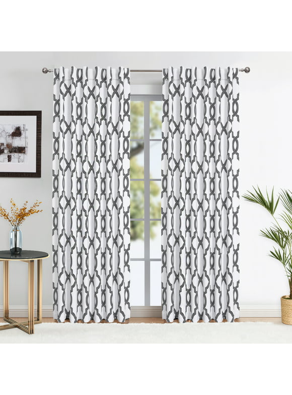 Decoultimatex Black White Full Blackout Curtains Thermal Insulated Geometric Drapes for bedroom 52 X 84 Inch Long, Back Tab,2 Panels