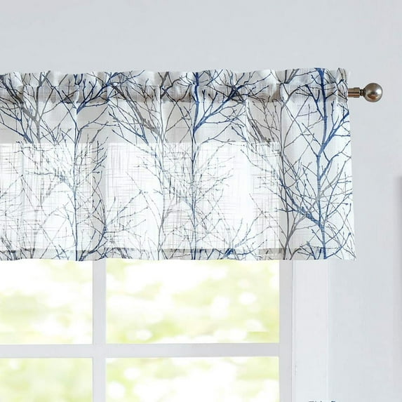 Decoultimatex Blue Valance Curtains for Windows Print Tree Branch Semi-Sheer Valance,1 Panel 50"W x 15"L