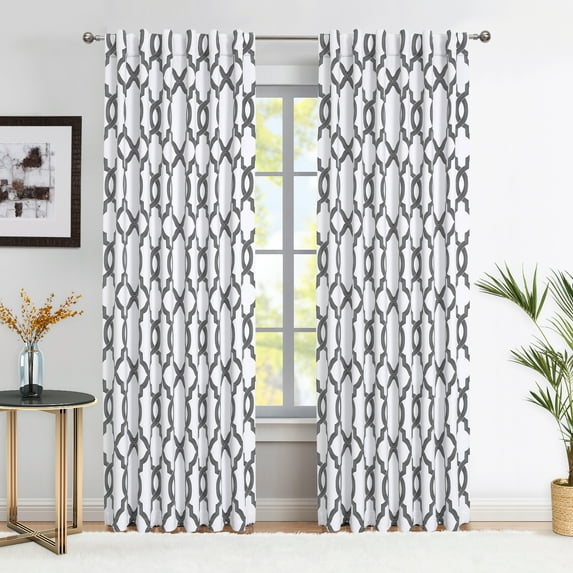 Decoultimatex Contrast Quatrefoil Blackout Window Curtain Panel for Bedroom Living Room Black White Geometric Noise Reduction Drapes, Back Tab, 52"x 95"x 2