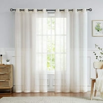 Decoultimatex Falx Linen Sheer Window Curtain Panels for Living Room Vintage Linen Sheer Curtain, Natural, Grommet, 52"x84"x2