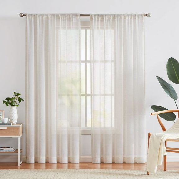 Decoultimatex Falx Linen Sheer Window Curtain Panels for Living Room Vintage Linen Sheer Curtain, Natural, Rod Pocket, 52"x108"x2
