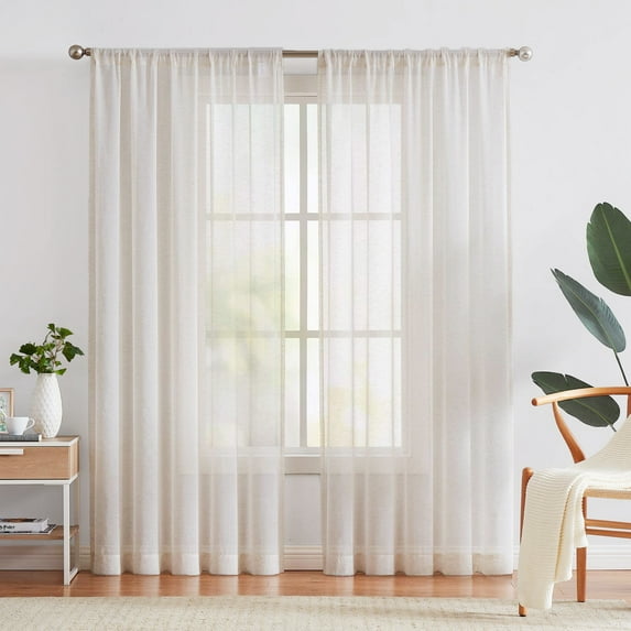 Decoultimatex Falx Linen Sheer Window Curtain Panels for Living Room Vintage Linen Window Panel Deapes, Natural, Rod Pocket, 52"x84"x2