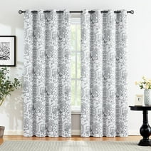 Decoultimatex Gray Full Blackout Curtains Jacobean Floral window curtains for Bedroom Living Room, 50"x84"x2, Grommet Top