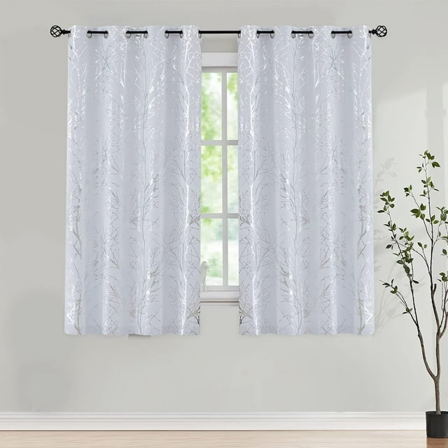 Decoultimatex Silver White Tree Branch Metallic Print Blackout Window ...