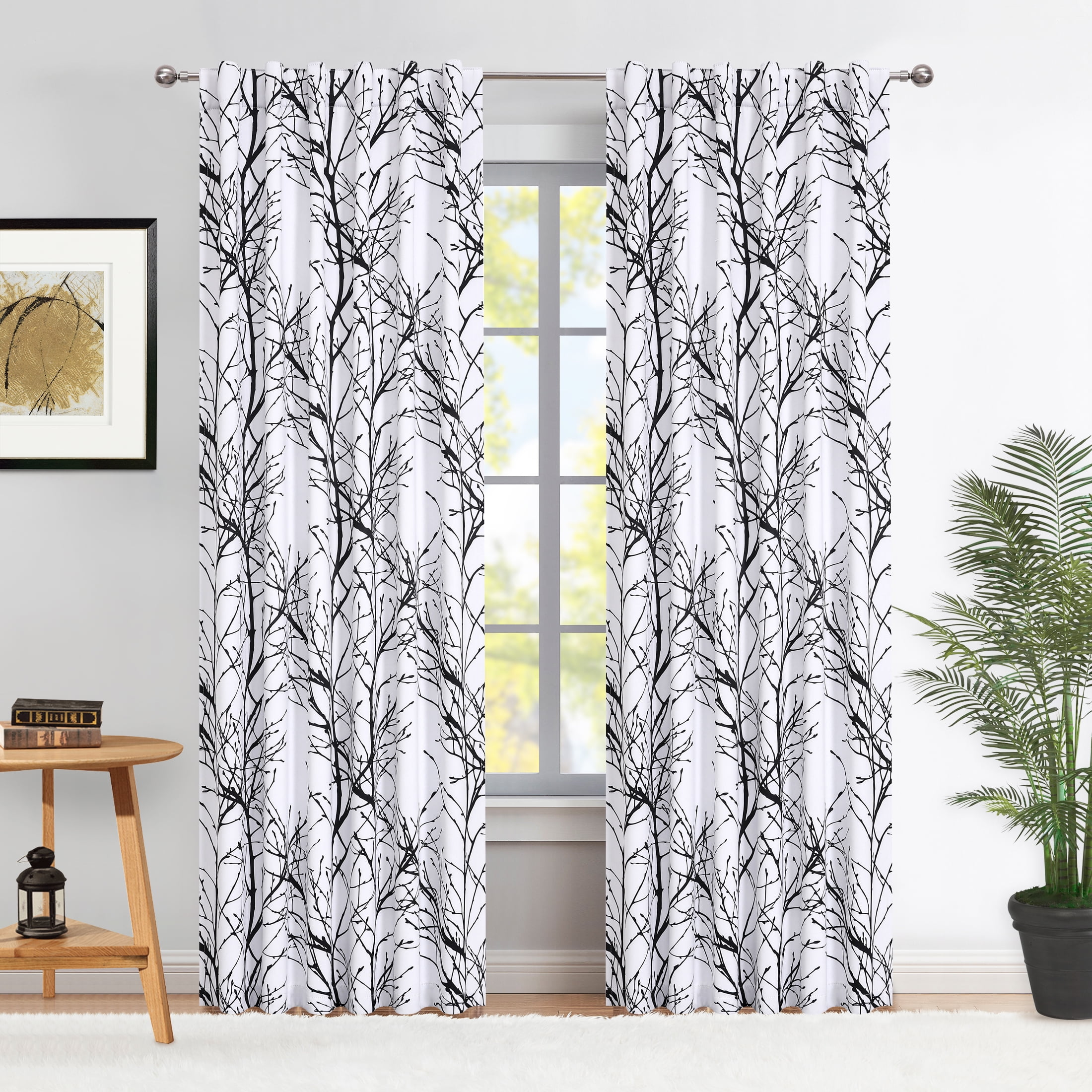 Decoultimatex Tree Branch Blackout Window Curtain Panels Black White
