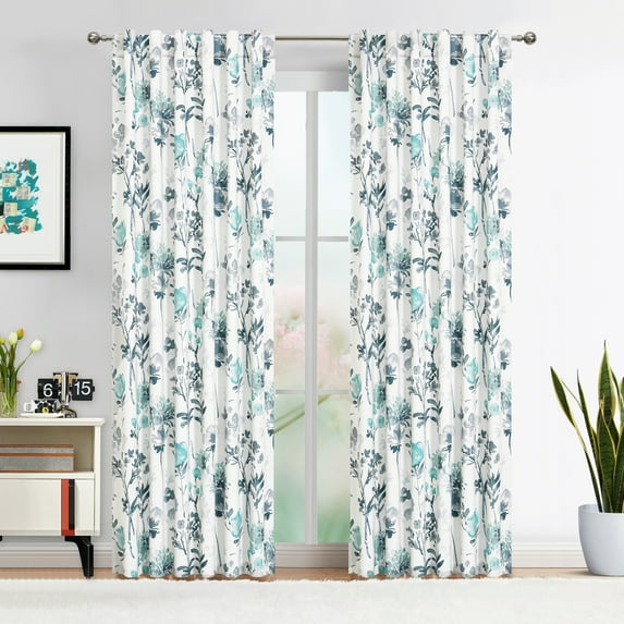 Decoultimatex Watercolor Gray Spa Floral Full Blackout Window Curtain Panels for Living Room Energy Efficient Thermal Insulated Rod Pocket Drapes, 52"x 84"x 2