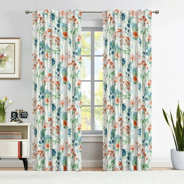 Decoultimatex Watercolor Red Blue Floral Full Blackout Window Curtain Panels for Living Room Energy Efficient Thermal Insulated Rod Pocket Drapes, 52"x 84"x 2