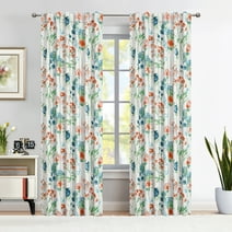 Decoultimatex Watercolor Red Blue Floral Full Blackout Window Curtain Panels for Living Room Energy Efficient Thermal Insulated Rod Pocket Drapes, 52"x 84"x 2