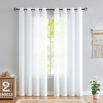Decoultimatex White Semi Sheer Window Curtain Panels for Living Room Bedroom Rich Linen Textured Privacy Provide Grommet Drapes, 52"x84"x2