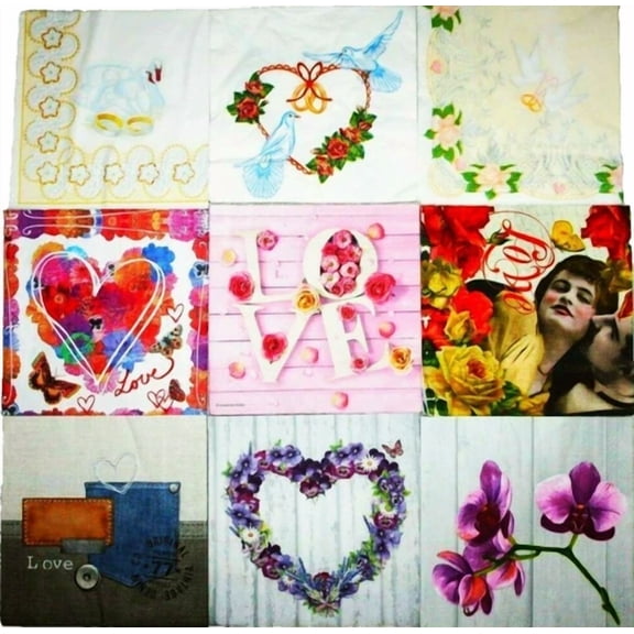 Decoupage Napkins Love Wedding Orchids Flowers Heart Doves Swans Ring Set Of 9