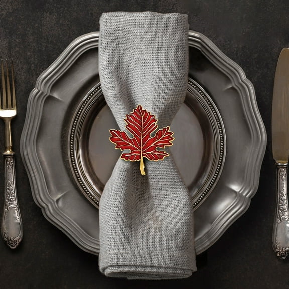 Decozen Autumn Napkin Rings Napkin Holder for Table in Maple Leaf Design, Gift Set of 4