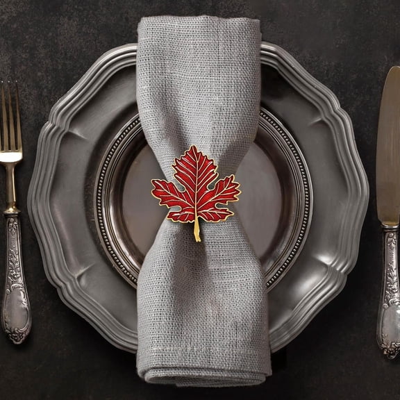 Decozen Autumn Napkin Rings Napkin Holder for Table in Maple Leaf Design, Gift Set of 4