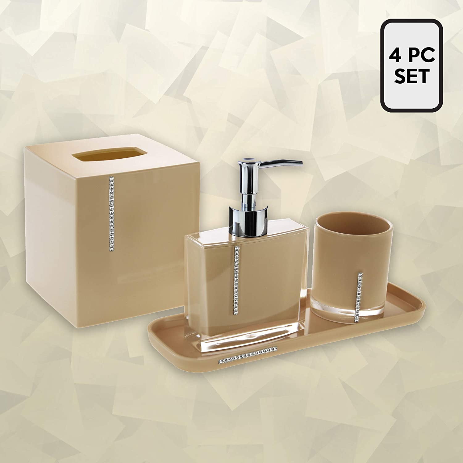 Bath Accessory Set Light Luxury Bathroom Accessories Brass Transparent  Crystal Glass Lotion Bottle Storage Tank Cotton Swab Box Marble Tray