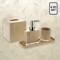thumbnail image 1 of Decozen Bath Accessories Set, Crystal Beige Acrylic Bathroom Tumbler Bath Lotion Dispenser Square Tray Tissue Box Bathroom Decor Accessory Set of 4 Piece, 1 of 7