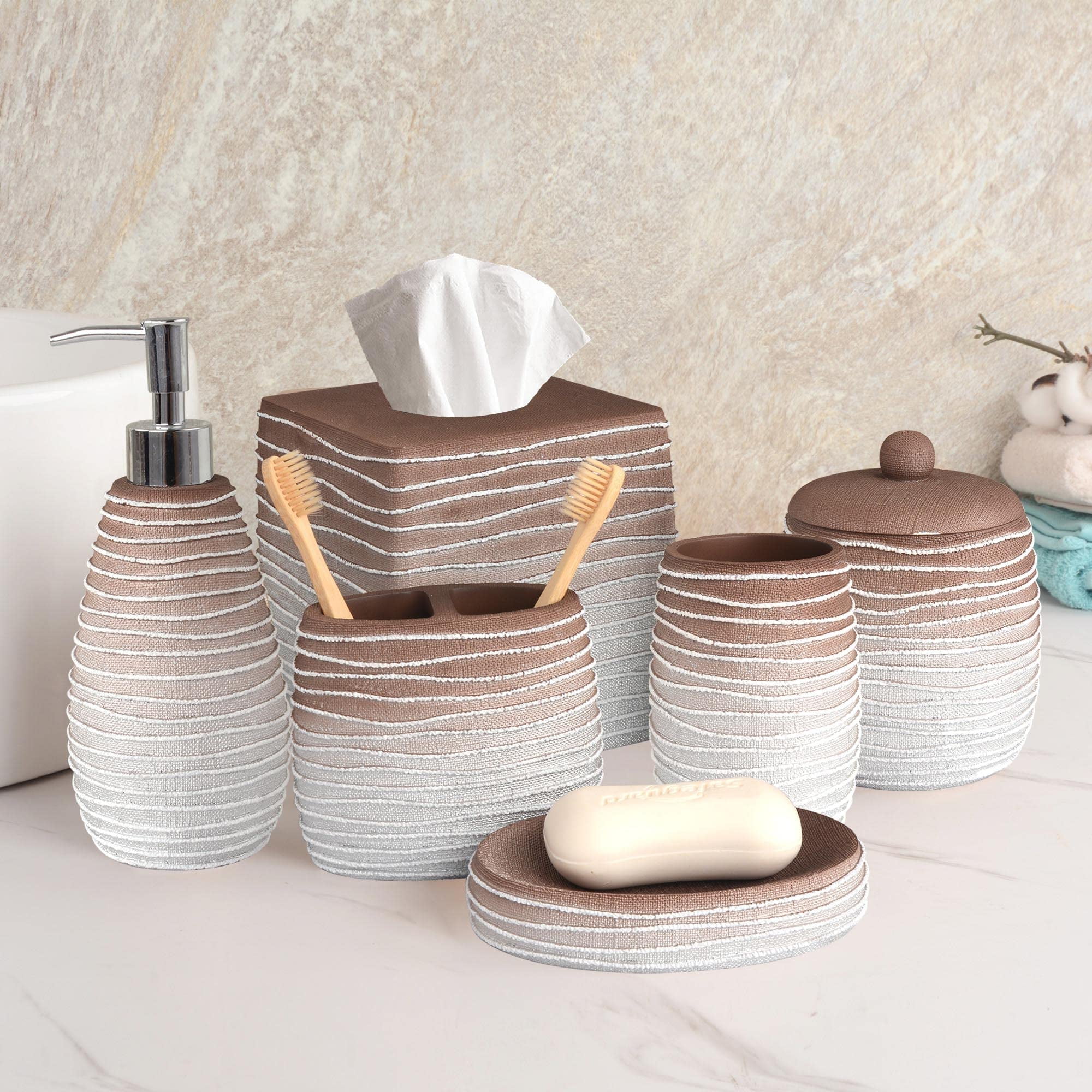 Decozen Bathroom Accessories Set of 6 Includes Soap Lotion Dispenser