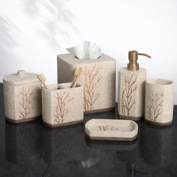 Decozen Bathroom Accessories Set 6Pcs  Soap Dispenser, Toothbrush Holder, Tumbler, Soap Dish & Cotton Swab Jar  Bath Set for Christmas Dcor