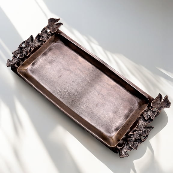 Decozen Bathroom Tray Rectangular Aluminium & Brass Finished,  Vanity Tray - The Gingko Collection