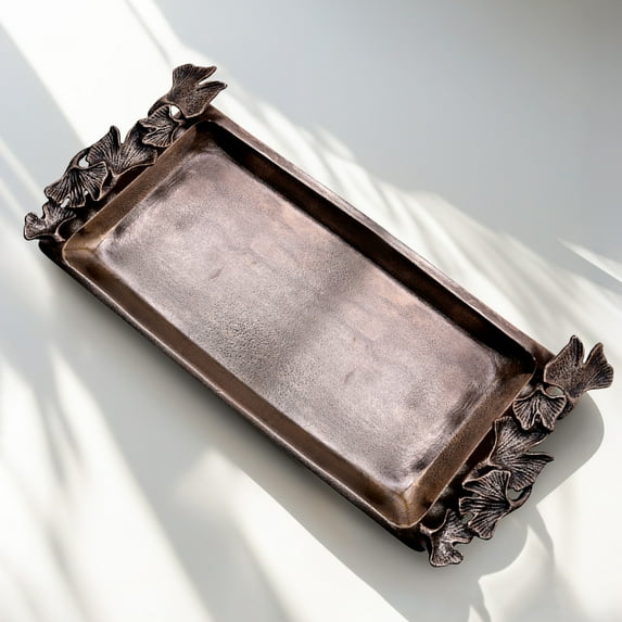 Decozen Bathroom Tray Rectangular Aluminium & Brass Finished, Vanity Tray - The Gingko Collection