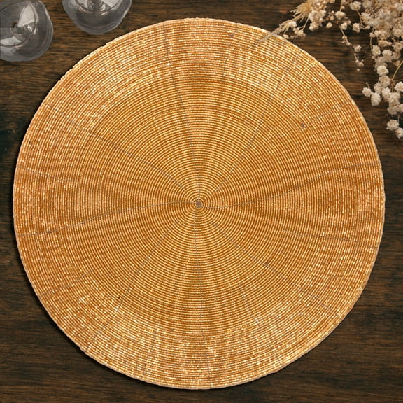 Decozen Beaded Placemats Set of 4 for Dining Table, Table Placemats, 14 Inches Round - Gold Ivory
