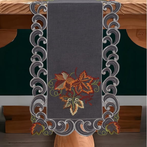 Decozen Charcoal Gray Table Runner - Dresser Scarf European Embroidery - Perfect for Kitchen Dining Room Home Decor Wedding Receptions - 14 x 108 inches - The Charcoal Fleur Collection