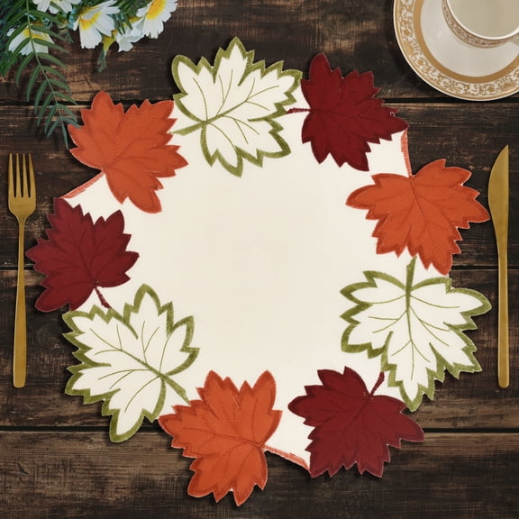 Decozen Cream White Doilies Set of 12 - Round Placemats European Embroidery for Dining Table Home Decor Wedding - 15 inches - The Falling Petals Collection