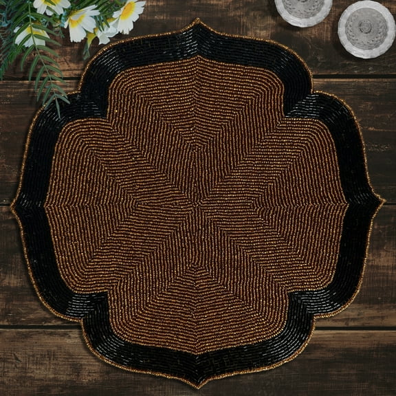 Decozen Dark Brown and Black Beaded Placemats for Dining Table - Set of 6-14 Inches for Kitchen Decor Scratch Heat Resistant Charger Durable Tablemats
