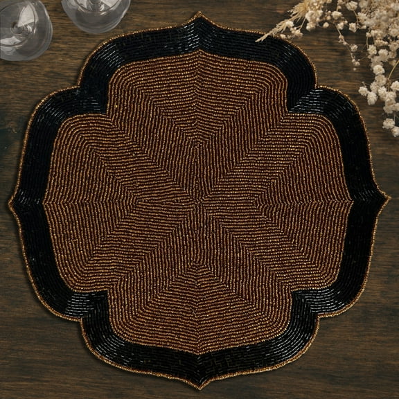 Decozen Dark Brown and Black Beaded Placemats for Dining Table - Set of 2-14 Inches for Kitchen Decor Scratch Heat Resistant Charger Durable Tablemats