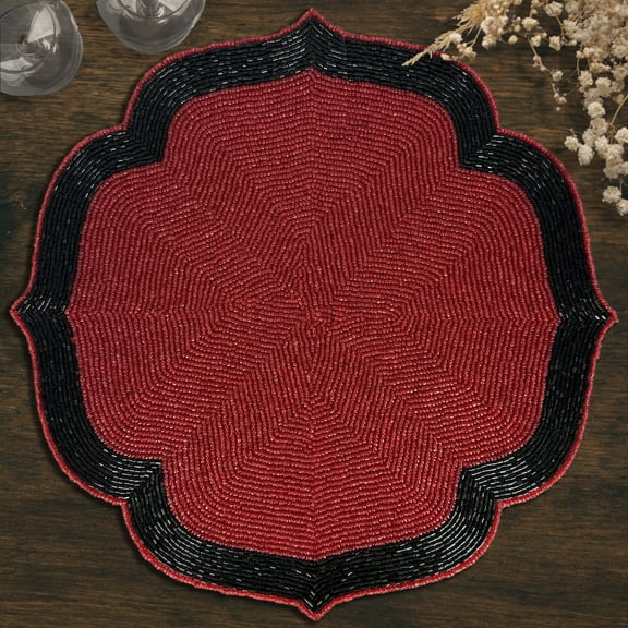 Decozen Deep Red and Black Beaded Placemats for Dining Table - Set of 4-14 Inches for Kitchen Decor Scratch Heat Resistant Charger Durable Tablemats