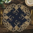 thumbnail image 1 of Decozen Gold Lace Blue Doilies Set of 8 - Round Placemats European Embroidery for Dining Table Home Decor Wedding - 15 inches - The Vintage Opulence Collection, 1 of 8