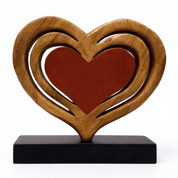 Decozen Home Decor Wooden Heart Sculpture – Gifts for Mom on Mother’s Day or Birthday – Heart-Shaped Acacia Wood Figurine Decor, Perfect for Home, Office, or Tabletop Display