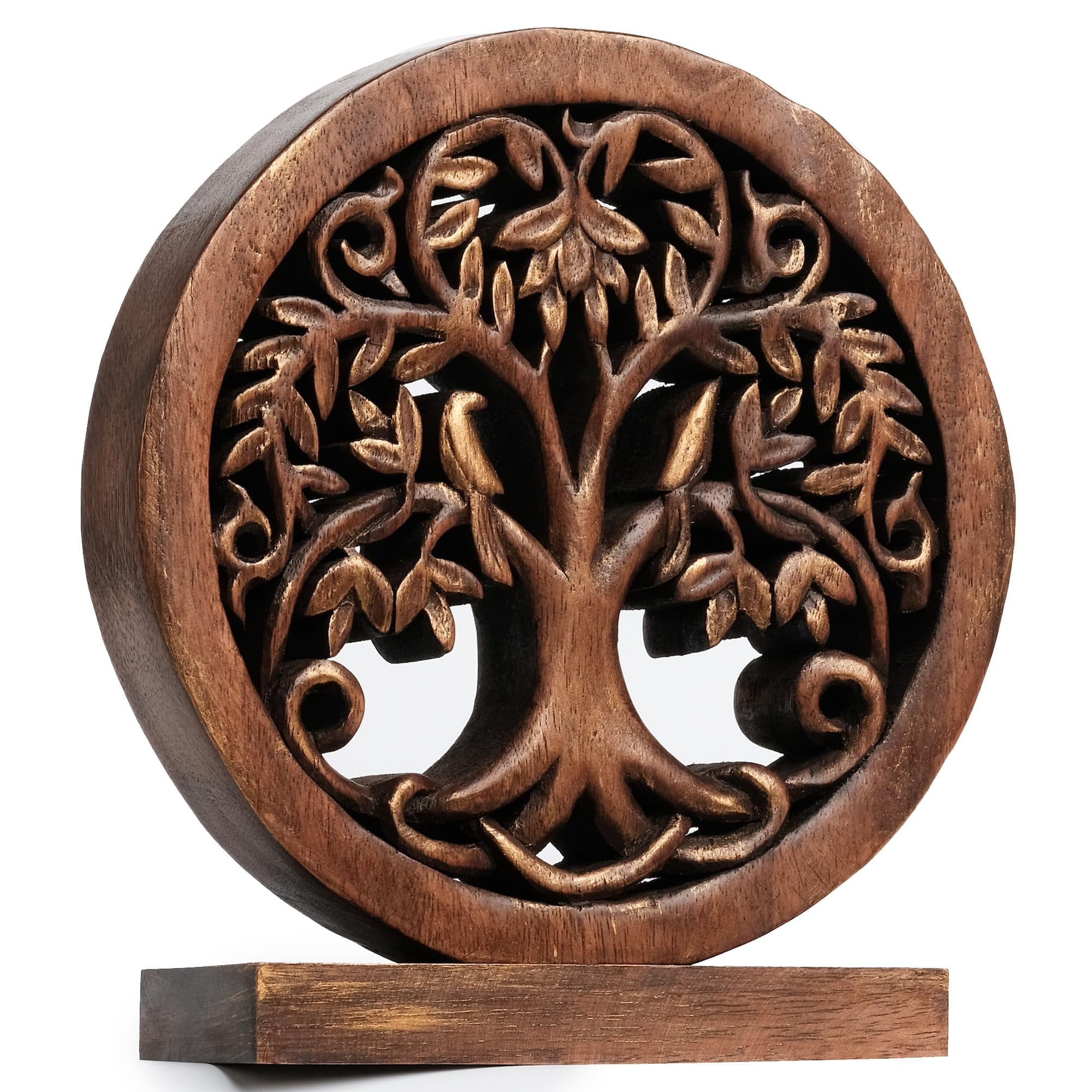 Medium Brown Acacia Wood Tree of Life Wall Sculpture
