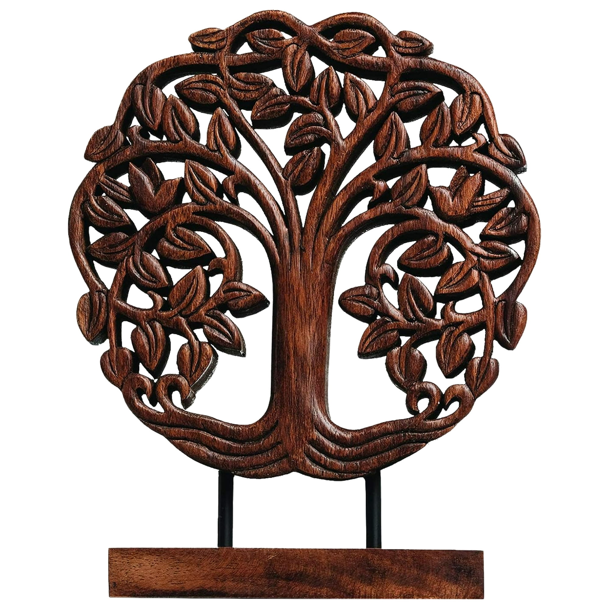 Handcrafted Dark Brown Acacia Wood Tree of Life Sculpture