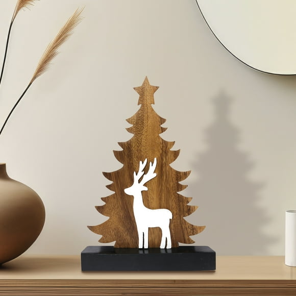 Decozen Home Decor Handmade Wooden Sculpture in Christmas Tree Acacia Wood, Reindeer