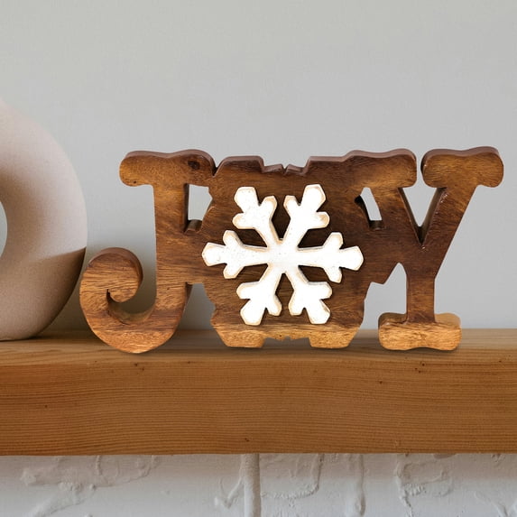 Decozen Home Decor Handmade Wooden Sculpture in JOY Sign Letters, Acacia Wood – Valentines Day Gifts for Her and Him