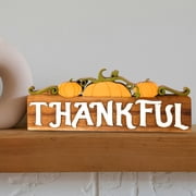 Decozen Home Decor Handmade Wooden Sculpture in Thankful Sign Letters Acacia Wood