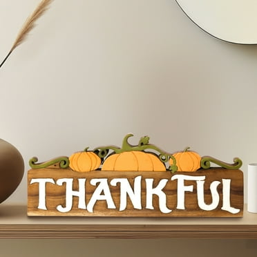 Decozen Home Decor Handmade Wooden Sculpture in Thankful Sign Letters Acacia Wood