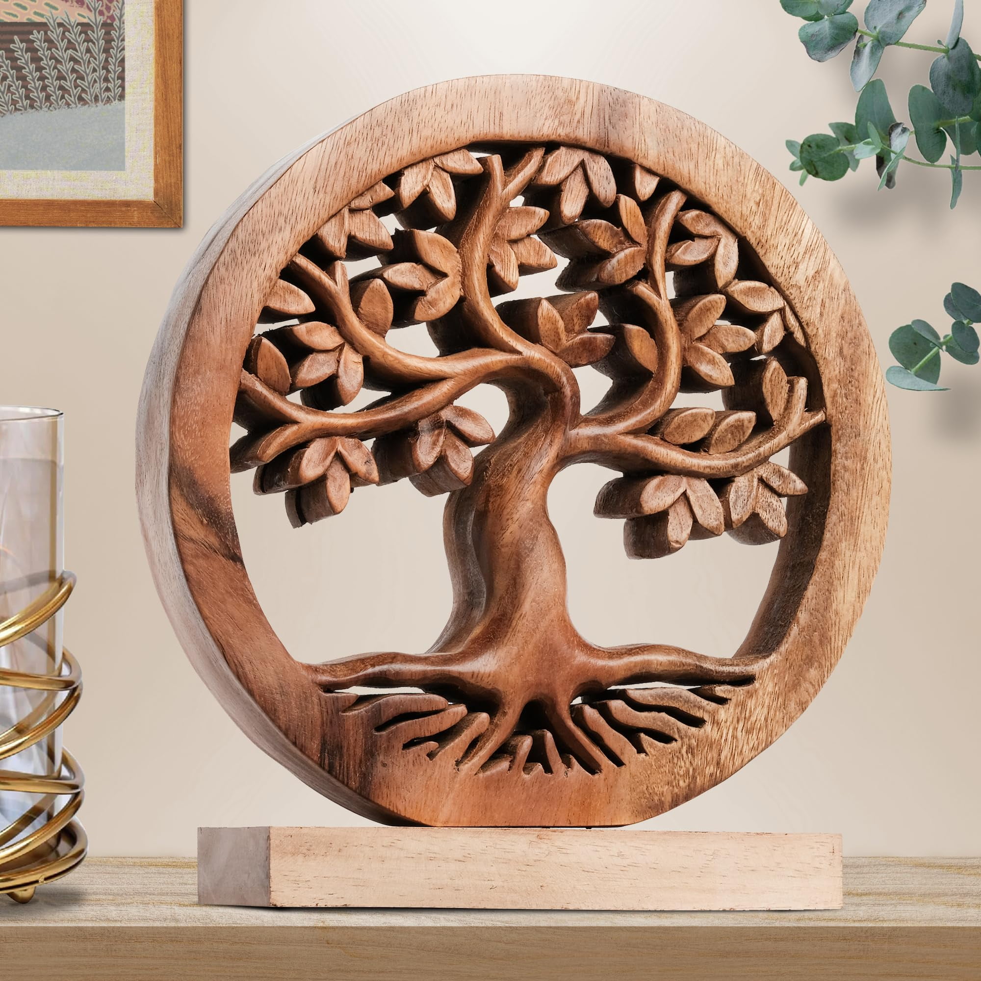 Decozen Home Decor Handmade Wooden Sculpture in Tree of Life Acacia Wood 