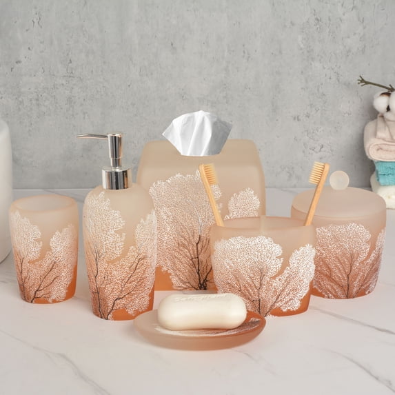 Decozen Orange Bathroom Accessories set of 6 Including Dispenser Toothbrush Holder Soap Dish & More