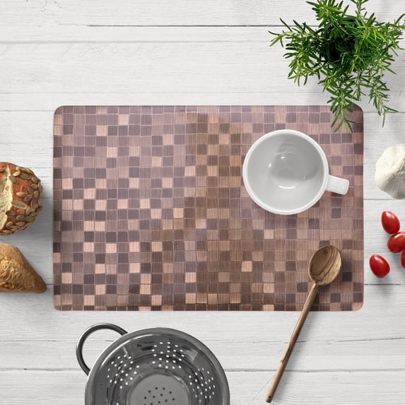 Decozen Placemats Set of 8 for Dining Table - Plastic Rectangular Vinyl, PVC, 18"x12" - Dark Brown