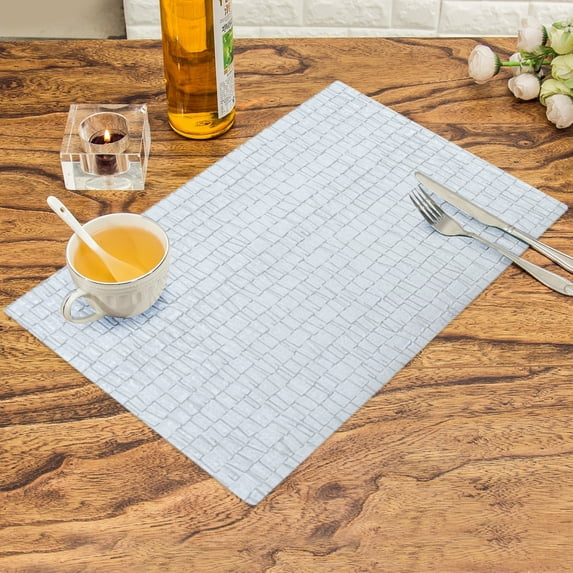 Decozen Placemats Set of 8 for Dining Table, Table Plastic Placemats, Rectangular PVC 18x12 - Silver