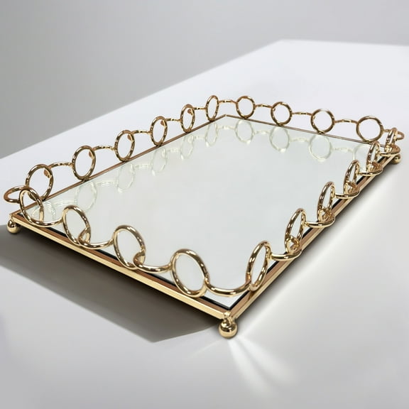 Decozen Serving Tray, Metal Wire Glass, Rose Gold Square