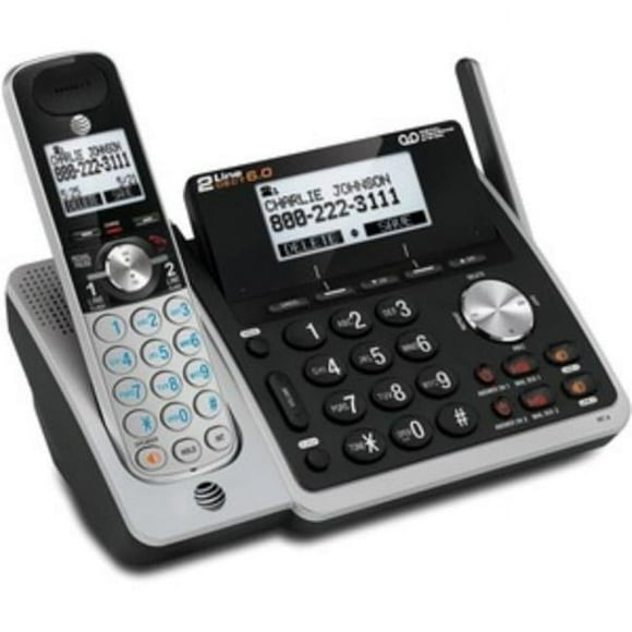 Dect 6.0 1.90 GHz Digital 2-Line Cordless Phone, Silver & Black