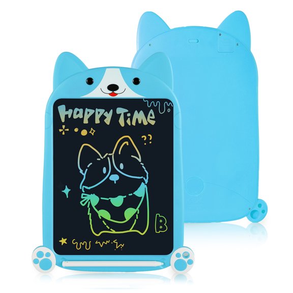 Decute 10" Corgi LCD Writing Tablet Set with Anti-Loss Strap & Practice Book - Kids Drawing Pad, Educational Toy Age 3+ for Christmas (Blue))