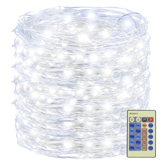 Decute 500LED 164ft Silver Wire Fairy String Lights - Cool White, Remote Control, Waterproof, UL Adapter for Party, Wedding, Christmas Decor