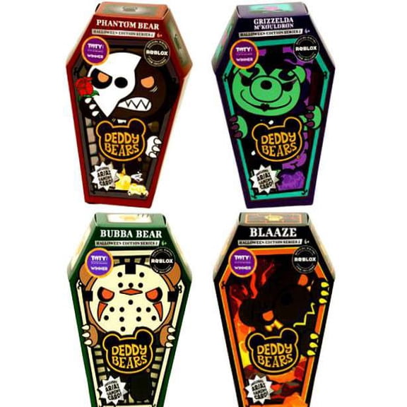 Deddy Bears Halloween Coffin Seres 2 Phantom Bear, Grizzelda McKauldron, Bubba Bear & Blaaze Set of 4 Mini Plush