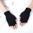 thumbnail image 1 of 【Dedicated Link for Multi-Packs】Dreamyjuly 2 Sets Women Men Winter Warm Knitted Fingerless Half Finger Gloves Knit Mitten, Black Gloves A, Black, 1 of 5