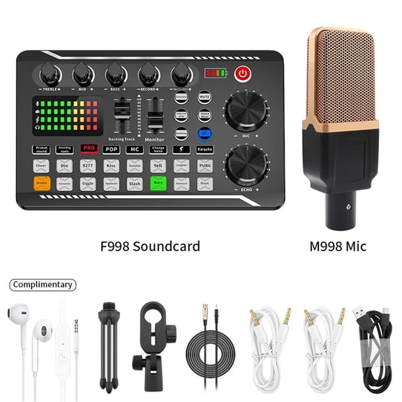 Dedicated Sound Card Microphone For Live BroadCast F998 Card with(Optional) Audio Interface With DJ Mixer Effects Voice Changer ,Precision Control and Adjustment
