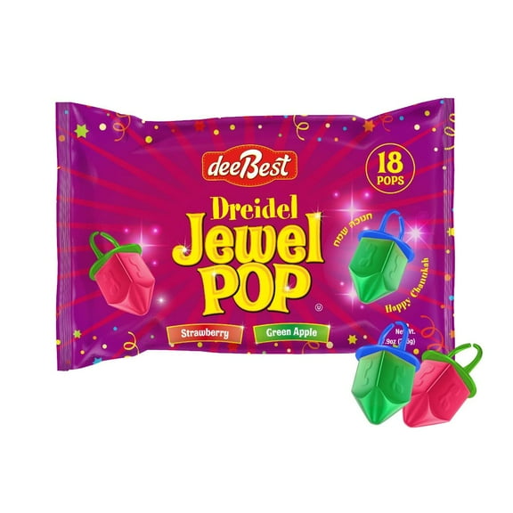 Dee Best Dreidel Jewel Pop Ring Shape Candy - Assorted Apple and Strawberry Flavors - 36 Count Individually Wrapped