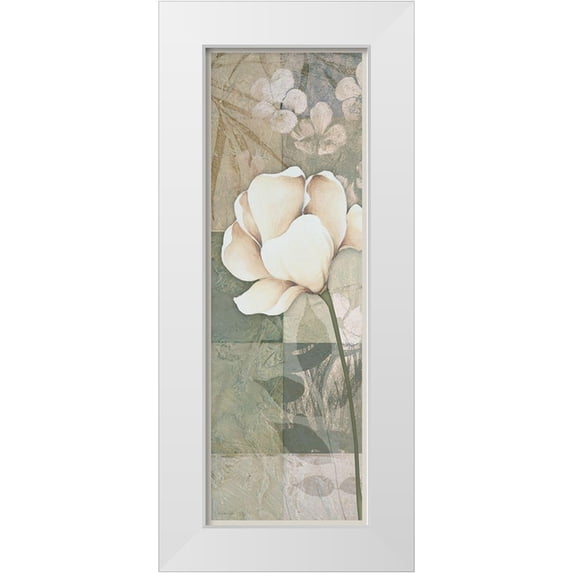 Dee Dee 13x32 White Modern Wood Framed Museum Art Print Titled - Soft Spa Floral I