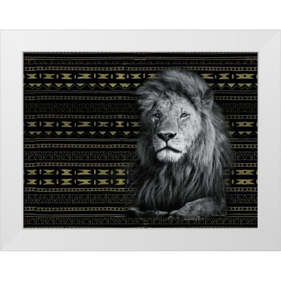 Dee Dee 14x12 White Modern Wood Framed Museum Art Print Titled - Patterned Lion